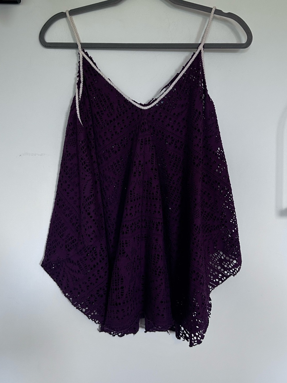Free People Beach Purple Sheer Eyelet‎ Lace V Neck Tank Swim Cover Up Size Small